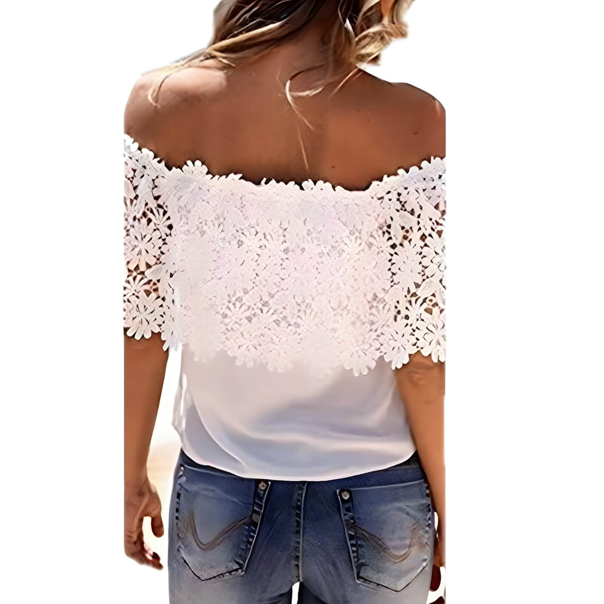 Blusa de Chiffon com Detalhes em Renda Alunita