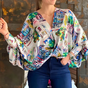 Blusa Estampada Decote V Maison