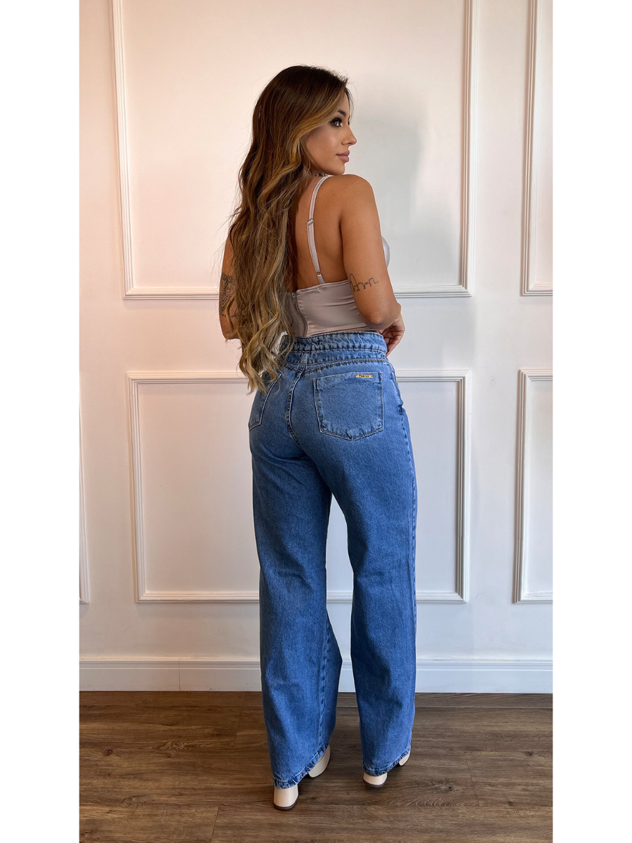 Calça Jeans Wide Leg Modern Denim com Regulagem na Cintura - FULL