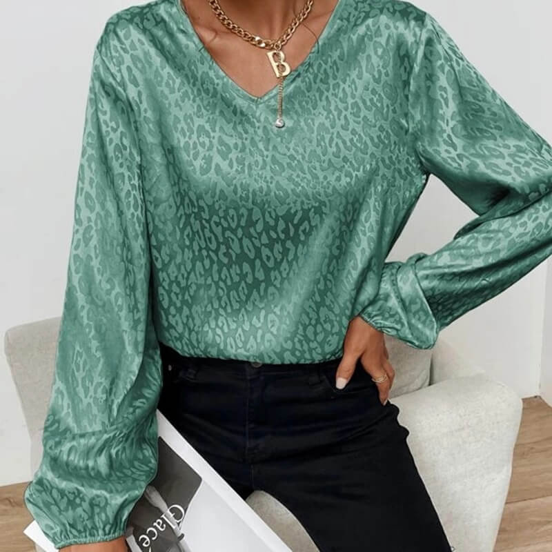 Blusa Casual de Cetim Leopard