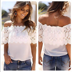 Blusa de Chiffon com Detalhes em Renda Alunita