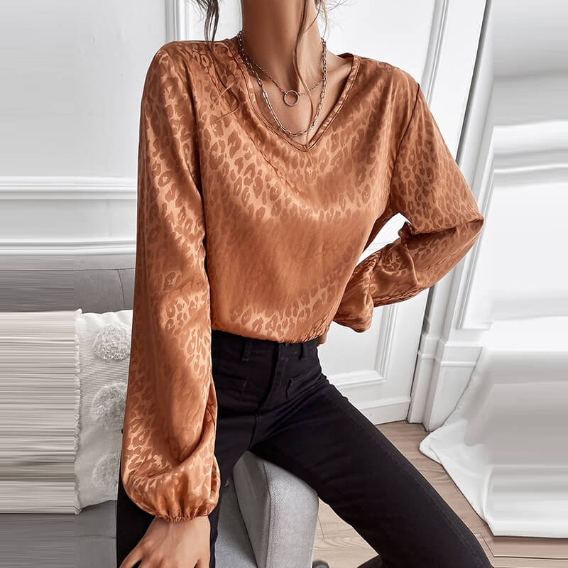 Blusa Casual de Cetim Leopard