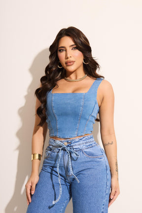 Calça Jeans Wide Leg Modern Denim com Regulagem na Cintura - FULL