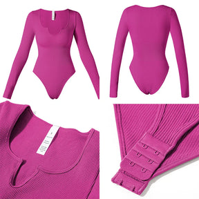 Body Suit Shape Slim Manga Longa com Decote