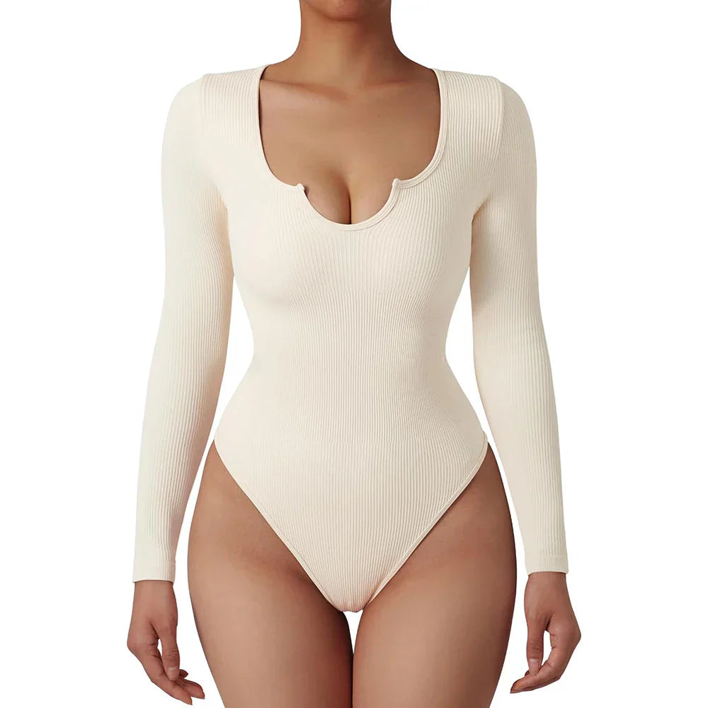 Body Suit Shape Slim Manga Longa com Decote